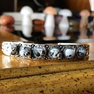 Natural White Buffalo Sterling Silver Snake Bracelet